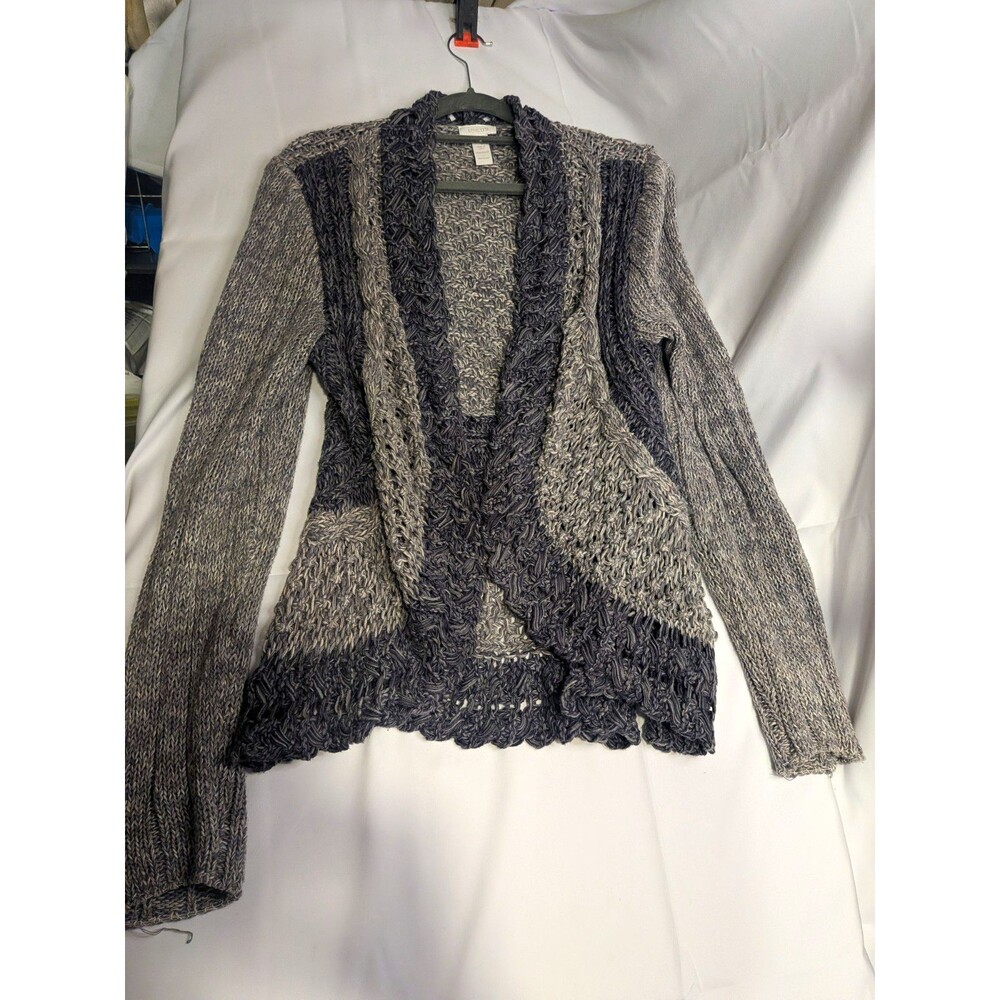 Chico's Gray Colorblock Knit Open Front Long Sleeve Cardigan Sweater Size L
